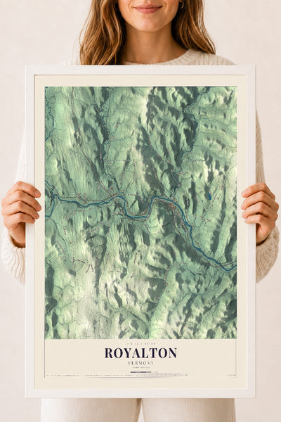 Royalton, Vermont map print - 18 x 24 white Ayous wood frame