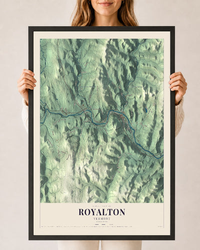 Royalton, Vermont map print - 24 x 36 black Ayous wood frame
