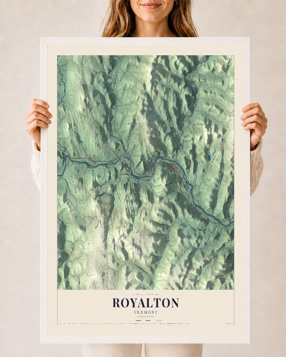 Royalton, Vermont map print - 24 x 36 white Ayous wood frame