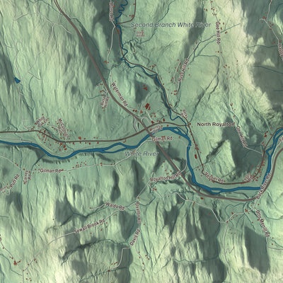 Terrain and local geography detail from the Royalton, Vermont map