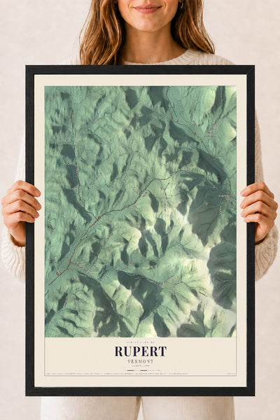 Rupert, Vermont map print - 18 x 24 black Ayous wood frame