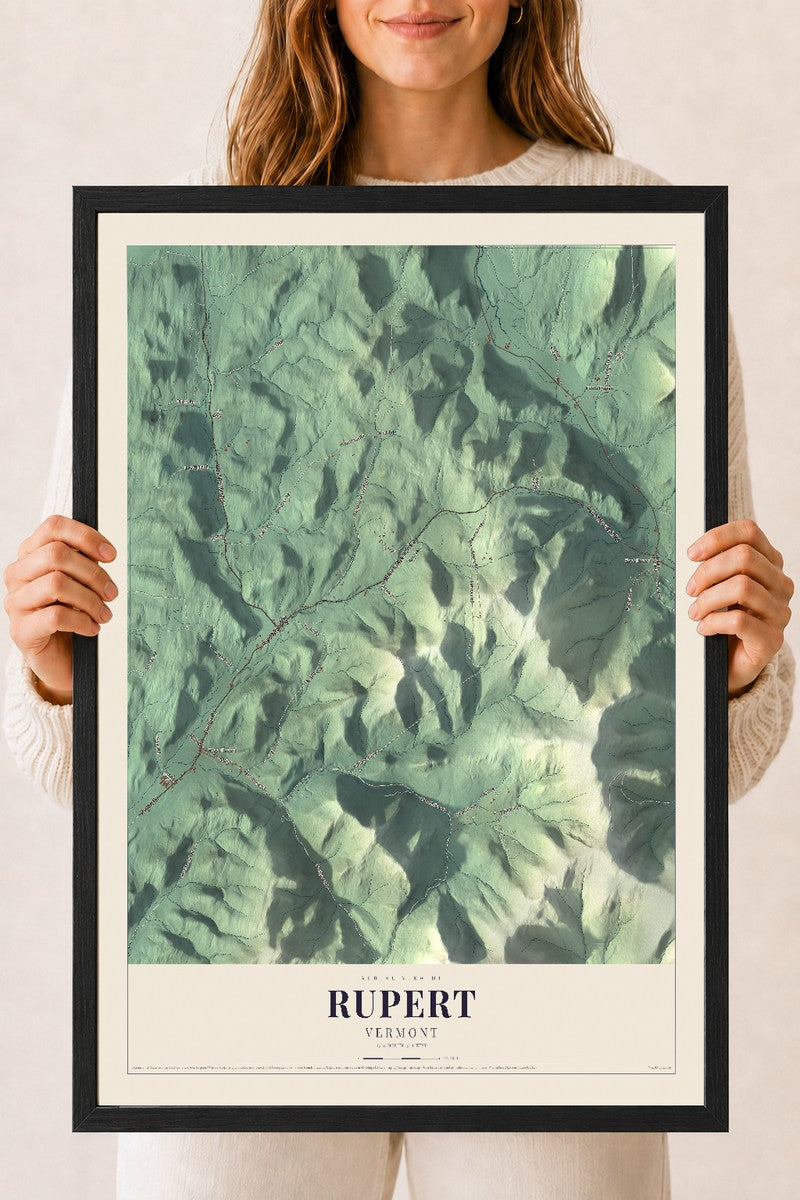 Rupert, Vermont map print - 18 x 24 black Ayous wood frame