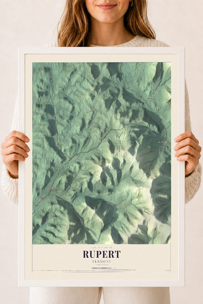 Rupert, Vermont map print - 18 x 24 white Ayous wood frame