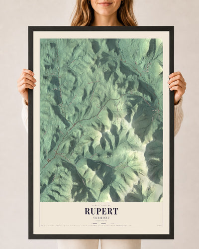 Rupert, Vermont map print - 24 x 36 black Ayous wood frame