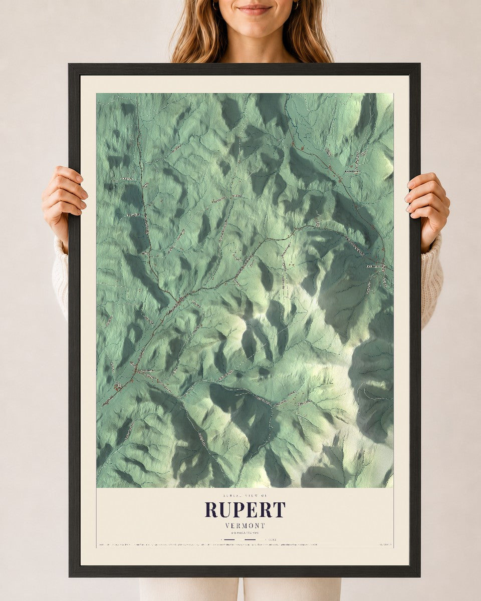 Rupert, Vermont map print - 24 x 36 black Ayous wood frame