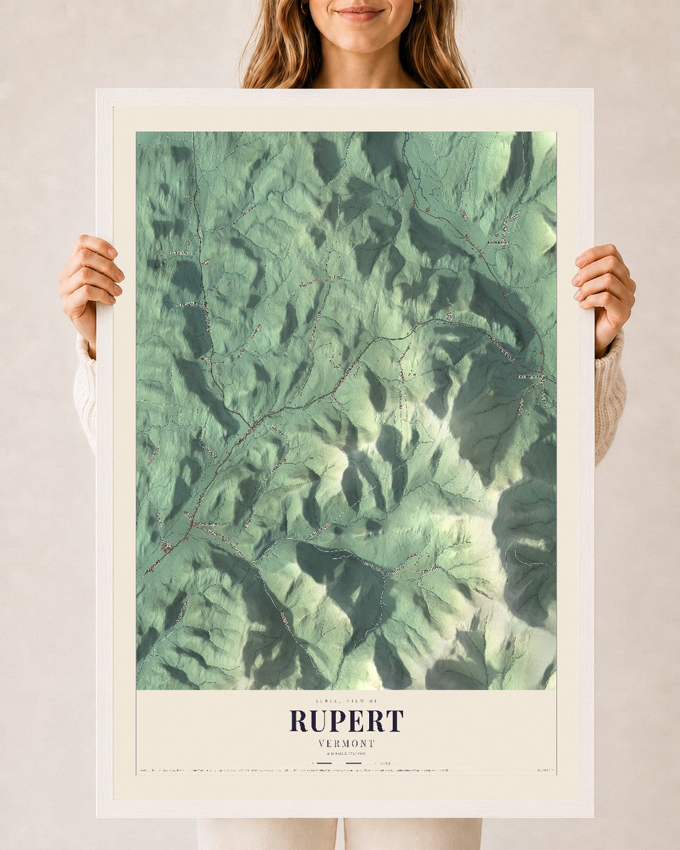 Rupert, Vermont map print - 24 x 36 white Ayous wood frame
