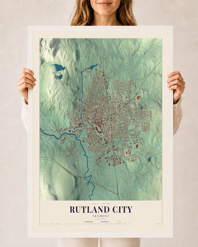 Rutland City, Vermont map print - 24 x 36 white Ayous wood frame