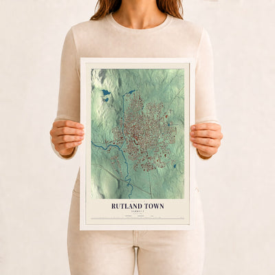 Rutland Town, Vermont map print - 12 x 18 white Ayous wood frame