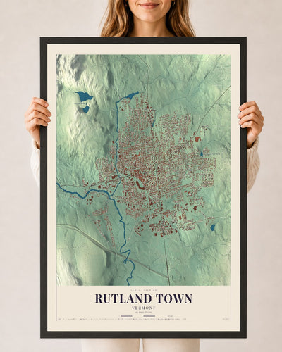 Rutland Town, Vermont map print - 24 x 36 black Ayous wood frame