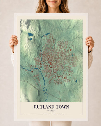 Rutland Town, Vermont map print - 24 x 36 white Ayous wood frame