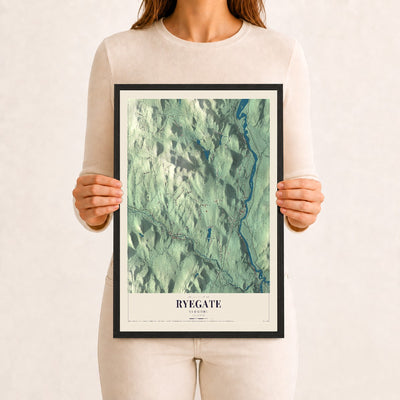 Ryegate, Vermont map print - 12 x 18 black Ayous wood frame