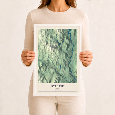 Ryegate, Vermont map print - 12 x 18 white Ayous wood frame