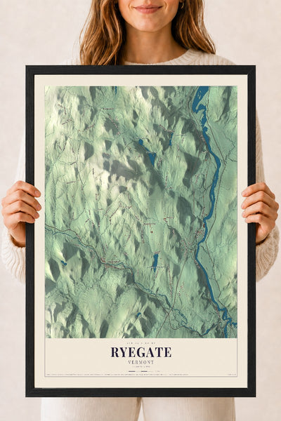 Ryegate, Vermont map print - 18 x 24 black Ayous wood frame