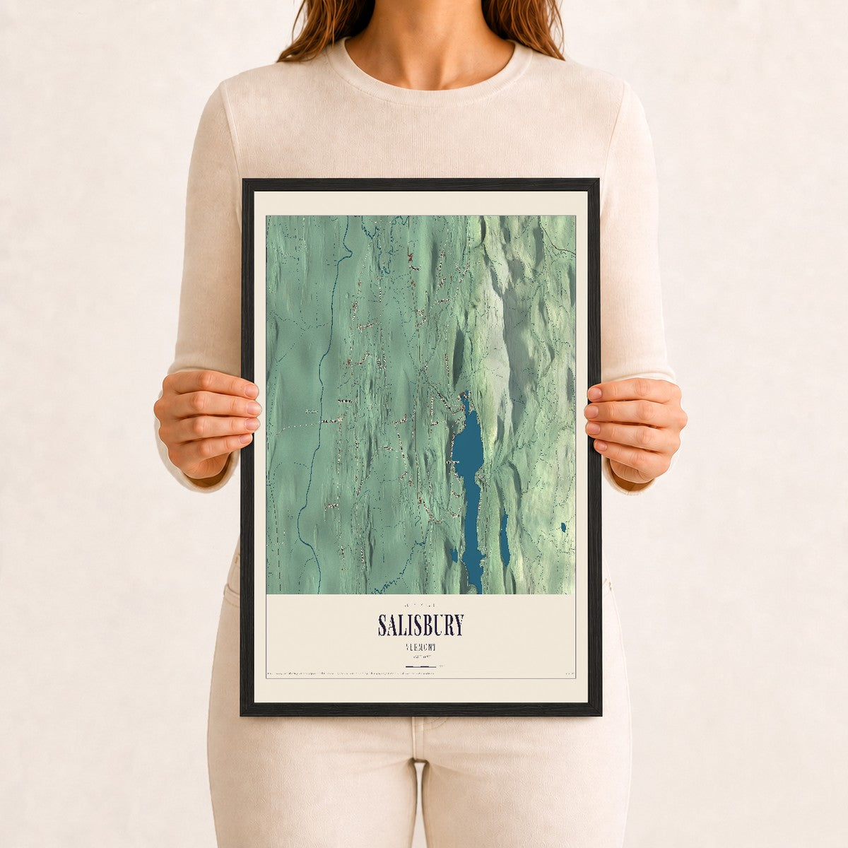 Salisbury, Vermont map print - 12 x 18 black Ayous wood frame