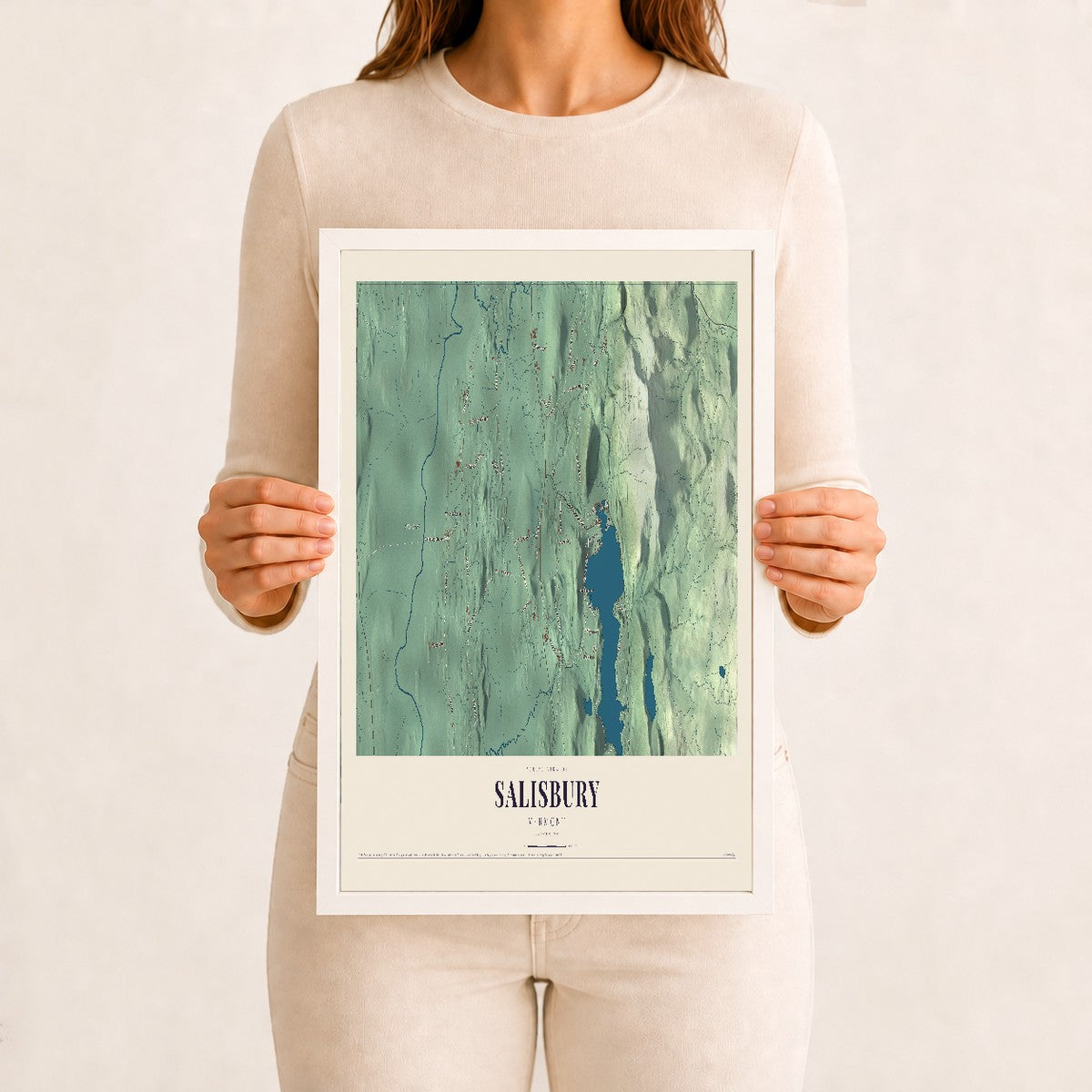 Salisbury, Vermont map print - 12 x 18 white Ayous wood frame