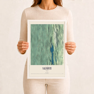 Salisbury, Vermont map print - 12 x 18 white Ayous wood frame