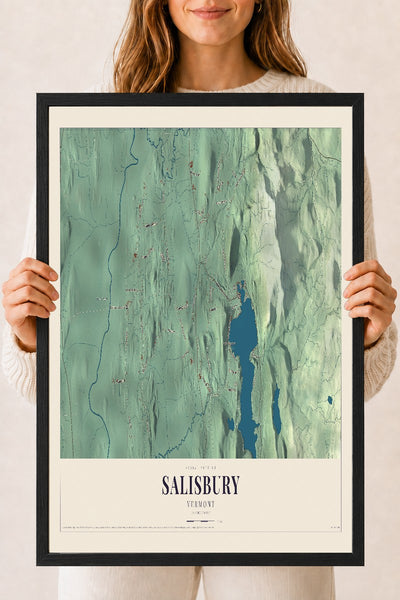 Salisbury, Vermont map print - 18 x 24 black Ayous wood frame