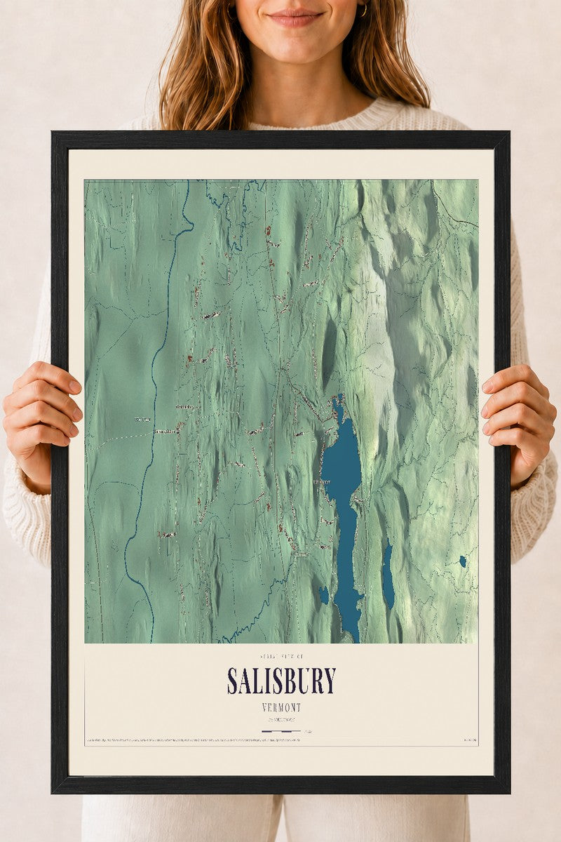Salisbury, Vermont map print - 18 x 24 black Ayous wood frame