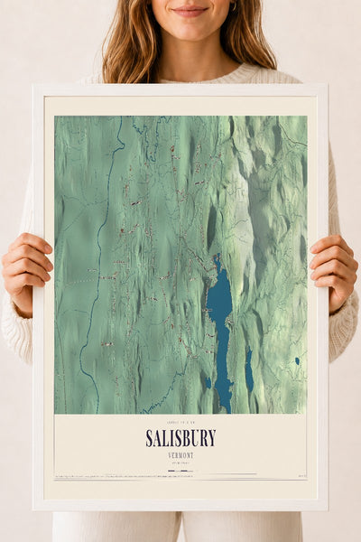 Salisbury, Vermont map print - 18 x 24 white Ayous wood frame