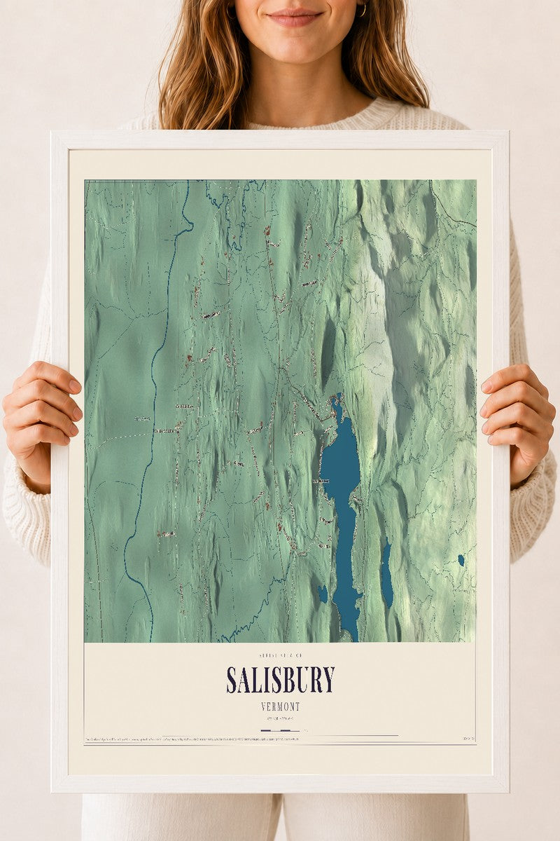 Salisbury, Vermont map print - 18 x 24 white Ayous wood frame