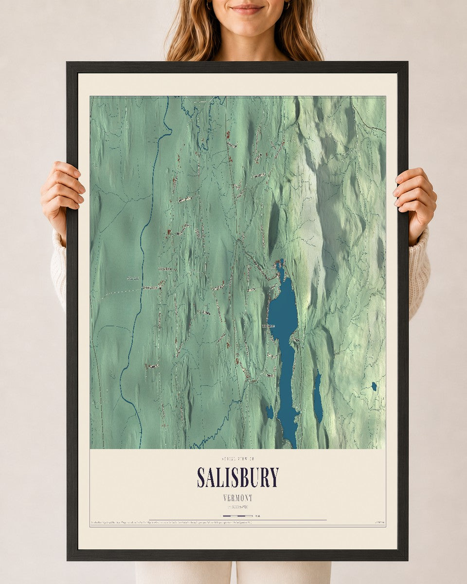 Salisbury, Vermont map print - 24 x 36 black Ayous wood frame
