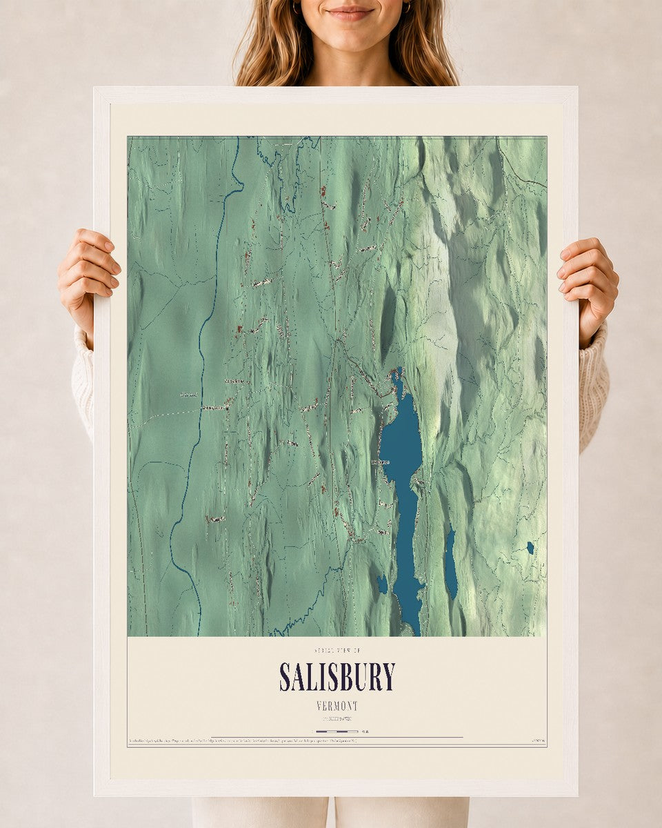 Salisbury, Vermont map print - 24 x 36 white Ayous wood frame