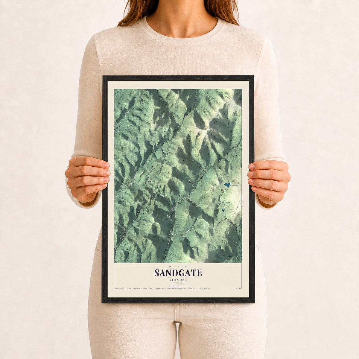 Sandgate, Vermont map print - 12 x 18 black Ayous wood frame