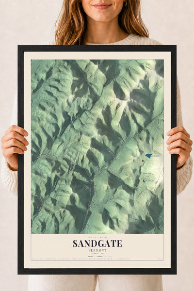 Sandgate, Vermont map print - 18 x 24 black Ayous wood frame