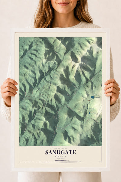 Sandgate, Vermont map print - 18 x 24 white Ayous wood frame
