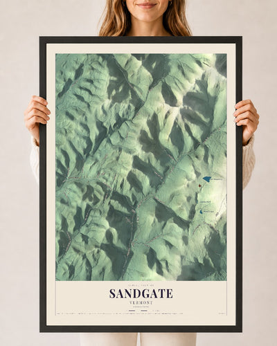 Sandgate, Vermont map print - 24 x 36 black Ayous wood frame