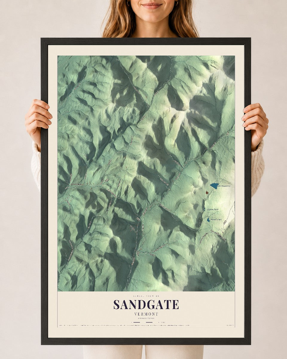 Sandgate, Vermont map print - 24 x 36 black Ayous wood frame