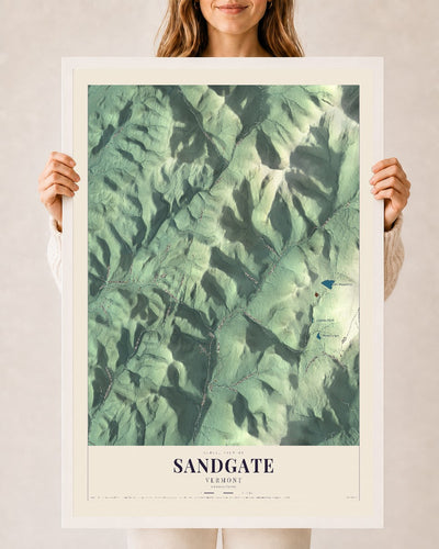 Sandgate, Vermont map print - 24 x 36 white Ayous wood frame
