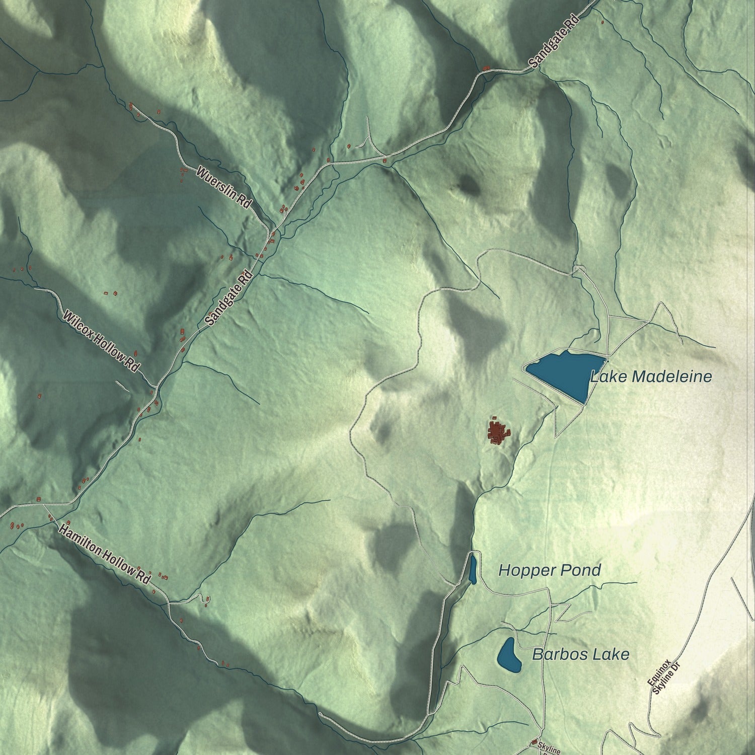 Terrain and local geography detail from the Sandgate, Vermont map
