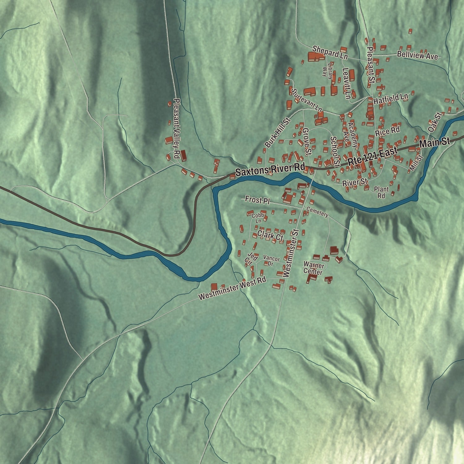 Street and neighborhood detail from the Saxtons River, Vermont map