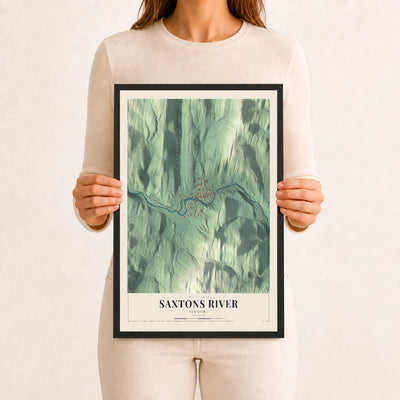 Saxtons River, Vermont map print - 12 x 18 black Ayous wood frame