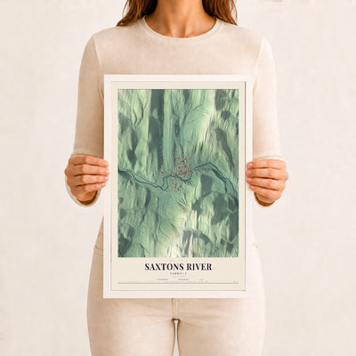 Saxtons River, Vermont map print - 12 x 18 white Ayous wood frame