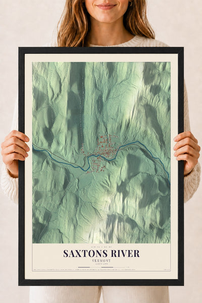 Saxtons River, Vermont map print - 18 x 24 black Ayous wood frame