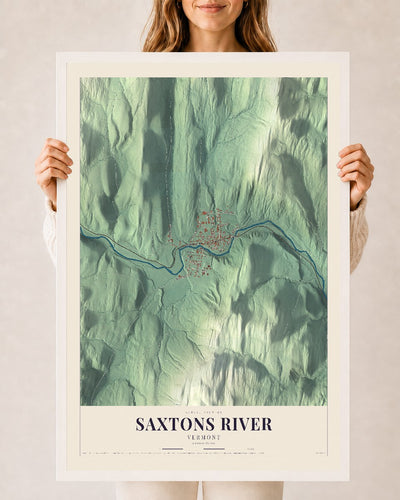 Saxtons River, Vermont map print - 24 x 36 white Ayous wood frame