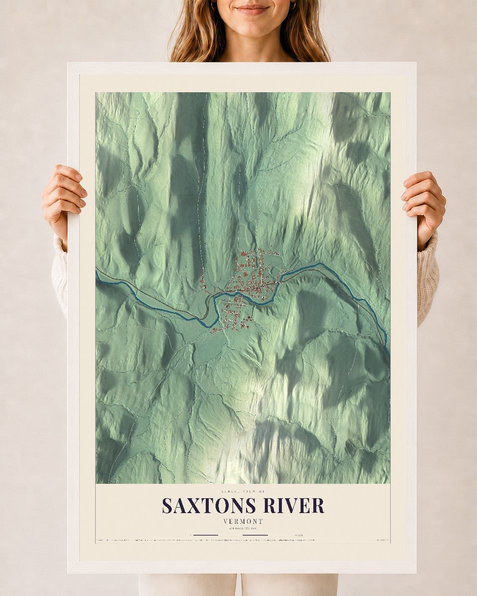Saxtons River, Vermont map print - 24 x 36 white Ayous wood frame