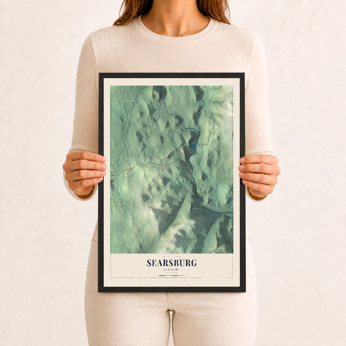Searsburg, Vermont map print - 12 x 18 black Ayous wood frame