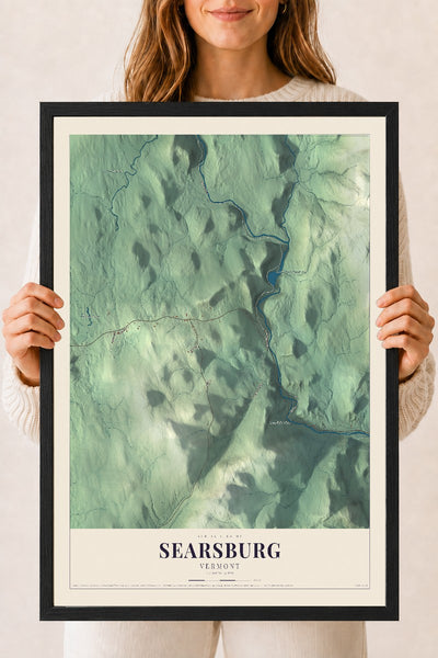 Searsburg, Vermont map print - 18 x 24 black Ayous wood frame