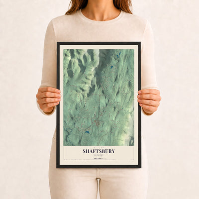 Shaftsbury, Vermont map print - 12 x 18 black Ayous wood frame