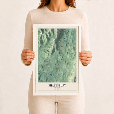 Shaftsbury, Vermont map print - 12 x 18 white Ayous wood frame