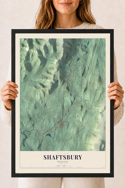 Shaftsbury, Vermont map print - 18 x 24 black Ayous wood frame