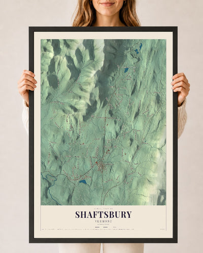 Shaftsbury, Vermont map print - 24 x 36 black Ayous wood frame