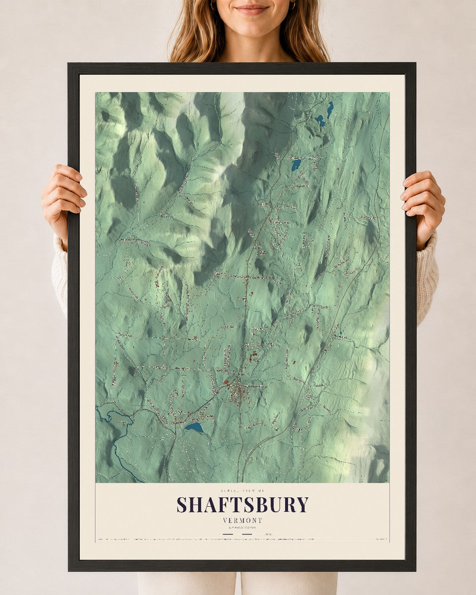 Shaftsbury, Vermont map print - 24 x 36 black Ayous wood frame
