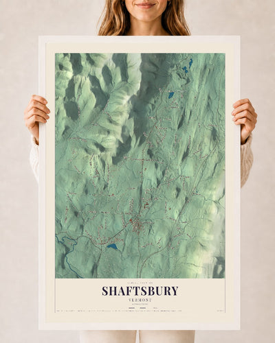 Shaftsbury, Vermont map print - 24 x 36 white Ayous wood frame