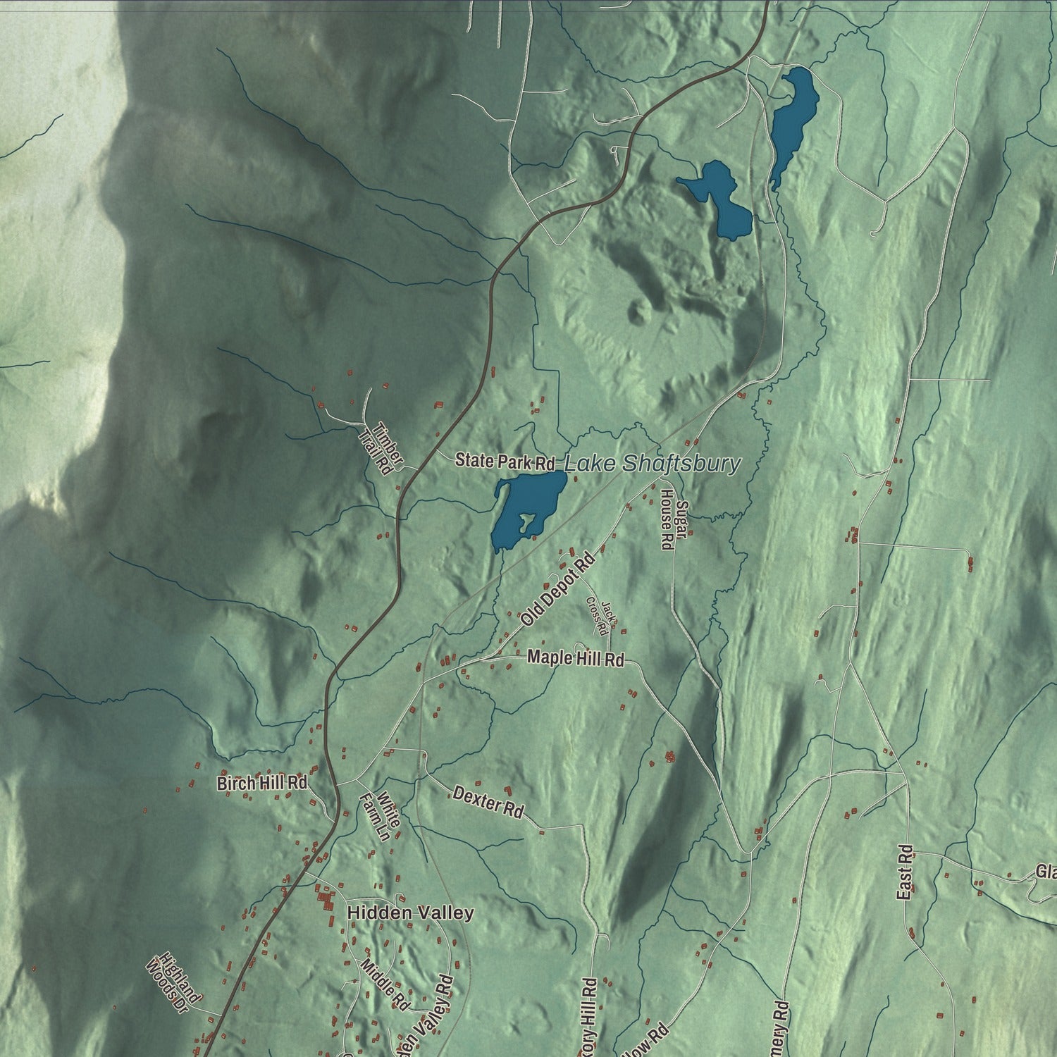 Terrain and local geography detail from the Shaftsbury, Vermont map