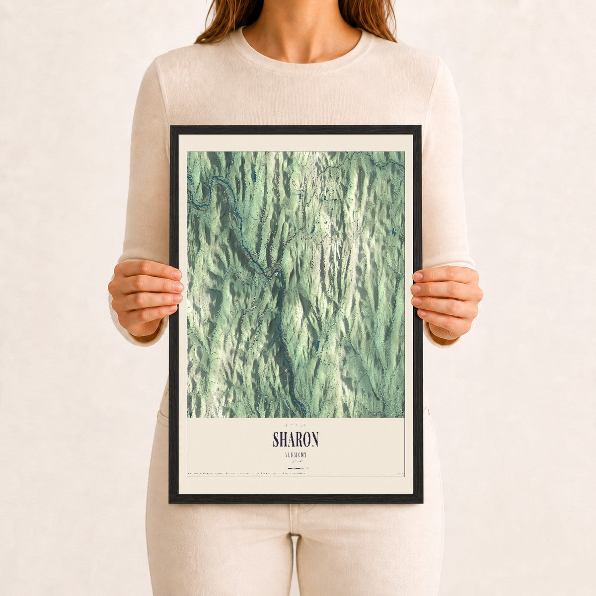 Sharon, Vermont map print - 12 x 18 black Ayous wood frame