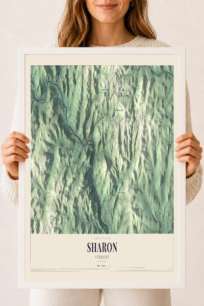 Sharon, Vermont map print - 18 x 24 white Ayous wood frame